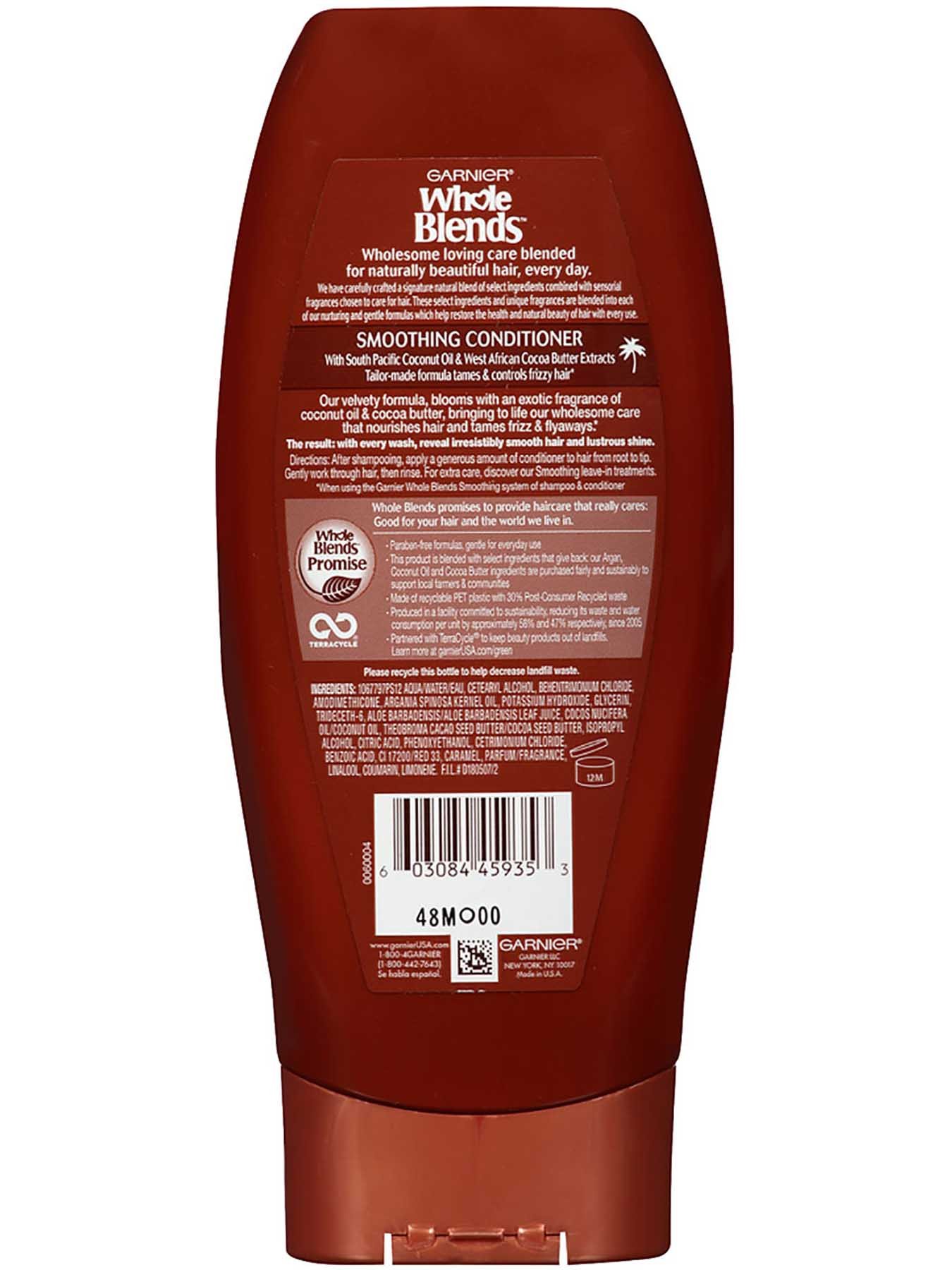 Garnier Whole Blends Smoothing Conditioner Coconut Oil Cocoa Butter Extracts Back Of Bottle